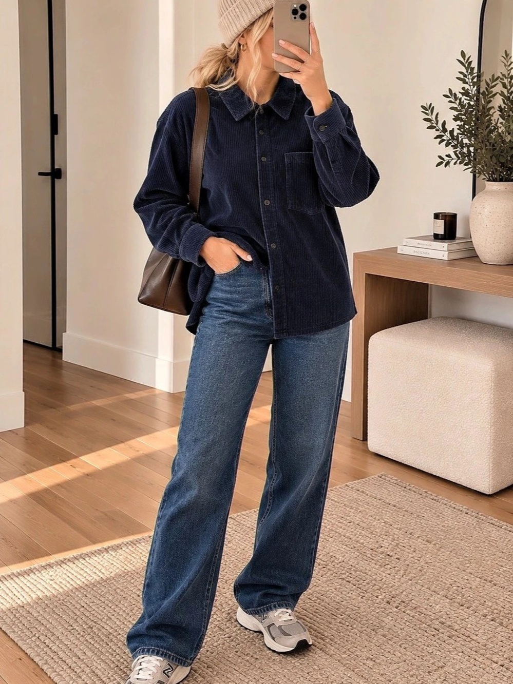 H&M Cotton Corduroy Shirt Blue Large